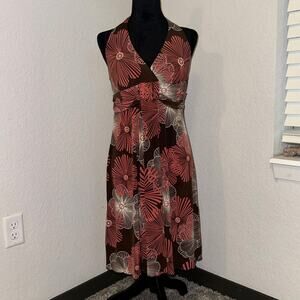 Speechless Halter Dress Women's Large Brown Pink Floral Empire Waist Y2K 2000s